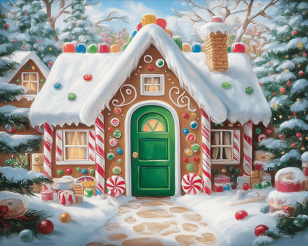 Maison en Bonbons Colorée et Sapins de Noël Peinture par Numéros