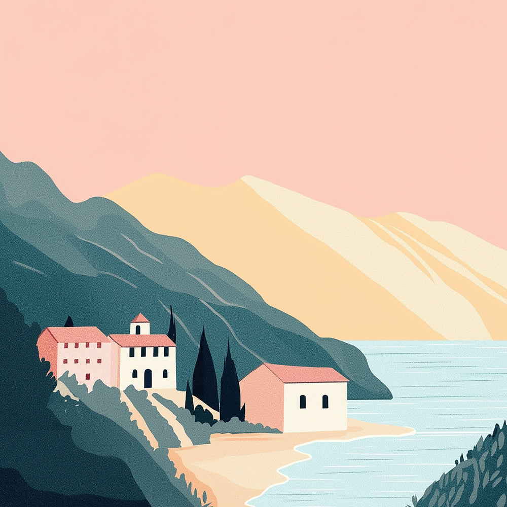 Maison sur la Montagne en Bord de Mer Mini Peinture par Numéros