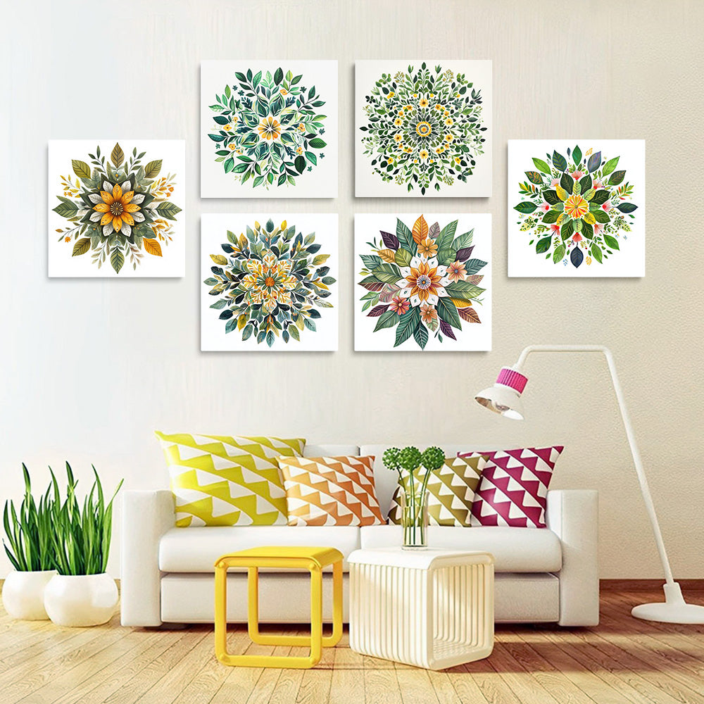 Mandala de Feuilles de Plantes 6 Mini Peintures par Numéros