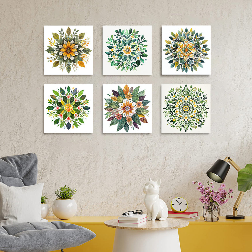Mandala de Feuilles de Plantes 6 Mini Peintures par Numéros