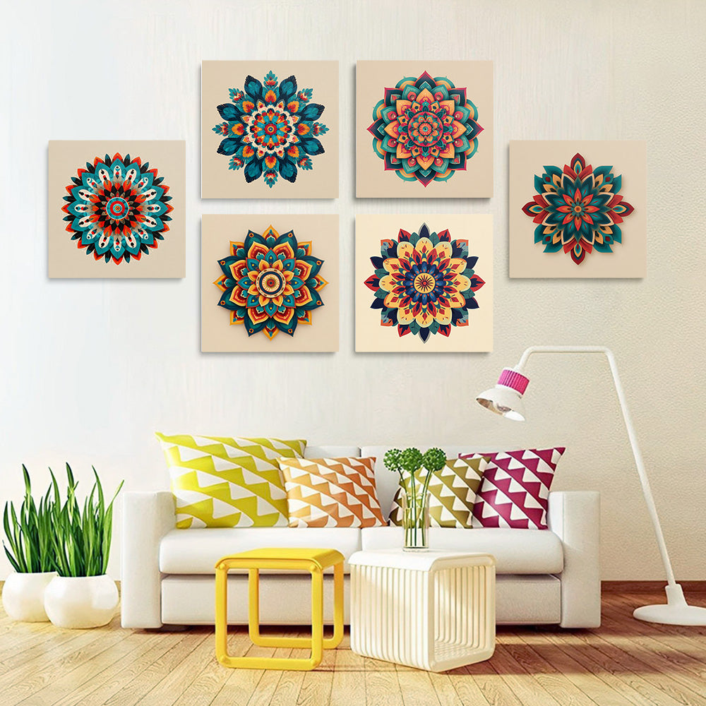 Mandala de Lotus 6 Mini Peintures par Numéros