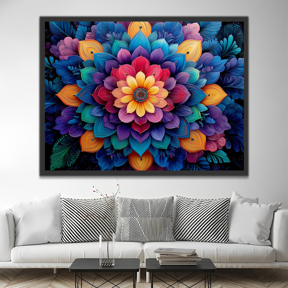 Mandala de Lotus Multicouche aux Couleurs Riches Peinture par Numéros