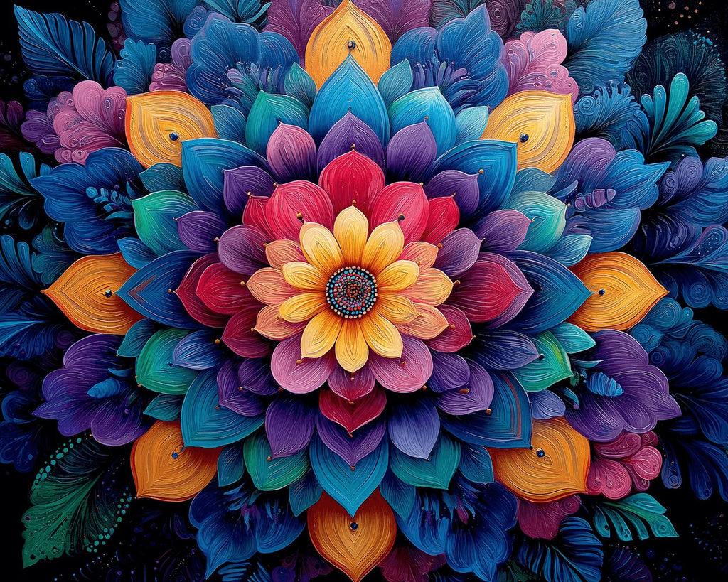 Mandala de Lotus Multicouche aux Couleurs Riches Peinture par Numéros