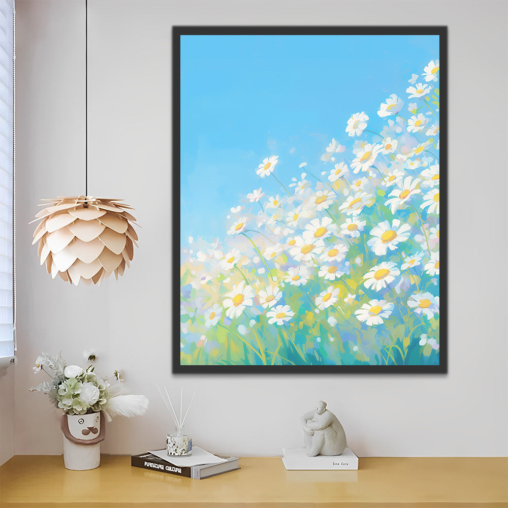 Marguerites Blanches et Bleues Pures Peinture par Numéros