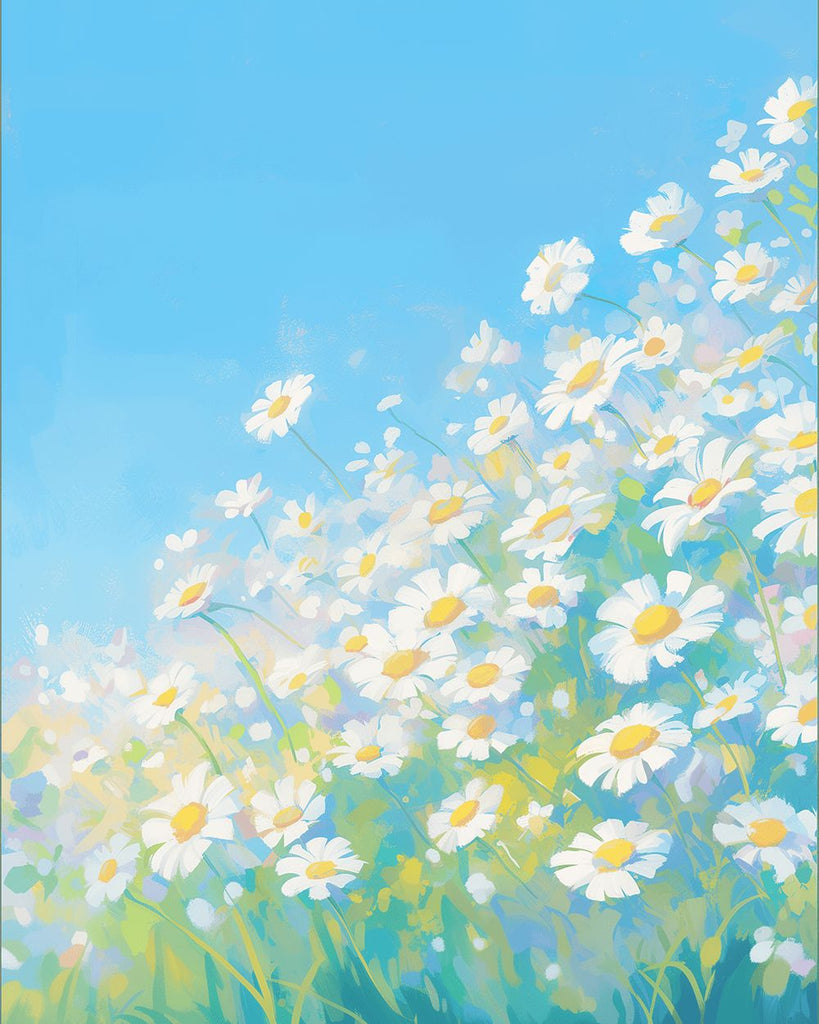 Marguerites Blanches et Bleues Pures Peinture par Numéros