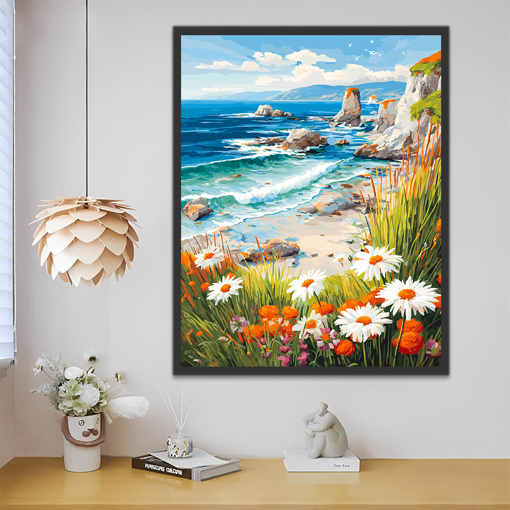 Marguerites sur les Rochers au Bord de la Mer Peinture par Numéros