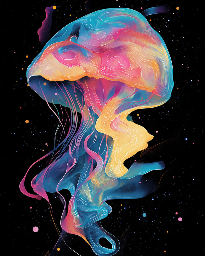 Méduses Colorées dans L’Obscurité Peinture par Numéros