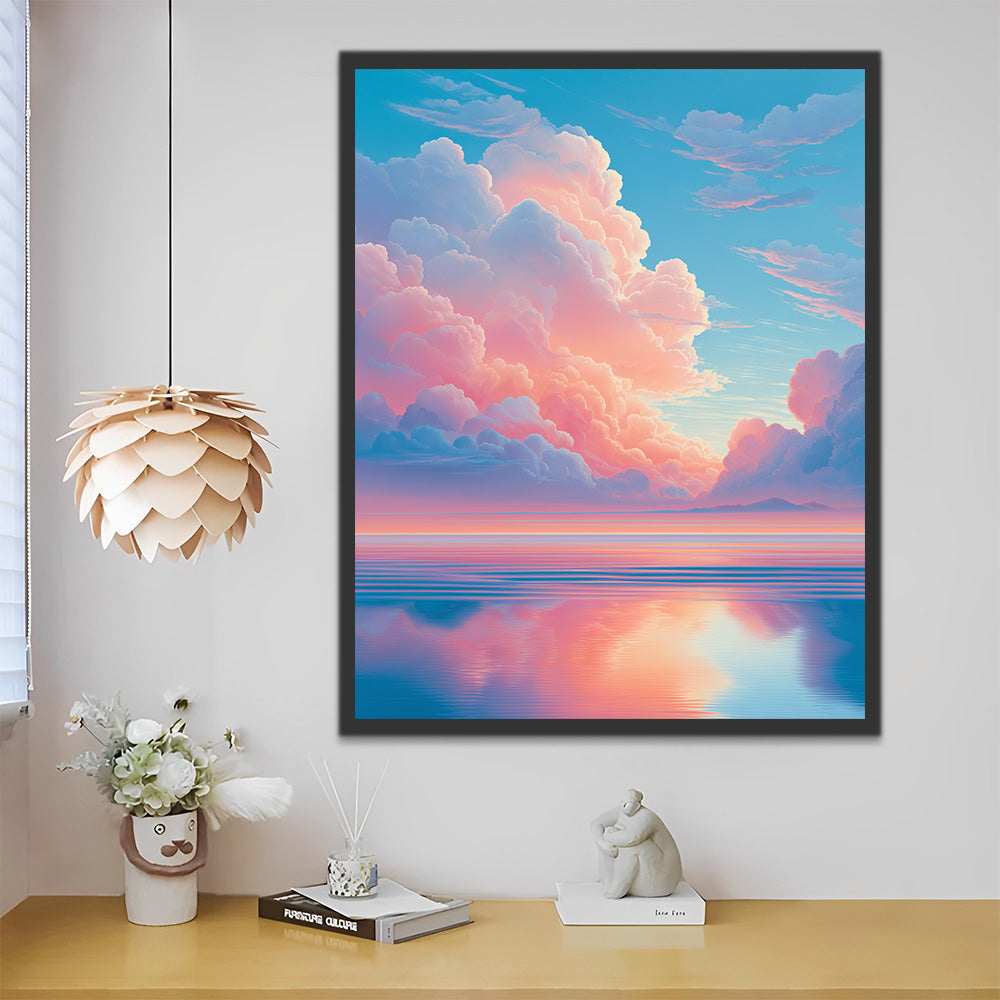 Mer Calme sous des Nuages Roses Peinture par Numéros