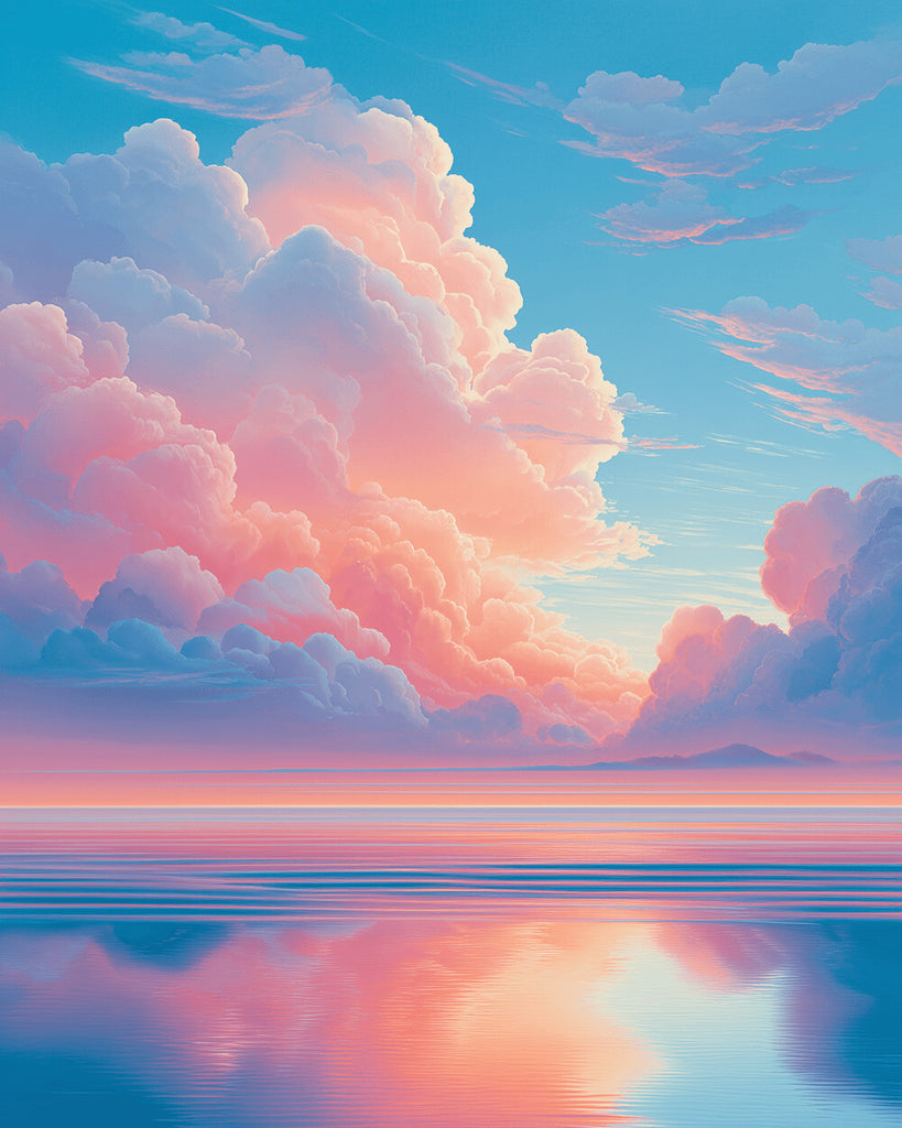 Mer Calme sous des Nuages Roses Peinture par Numéros
