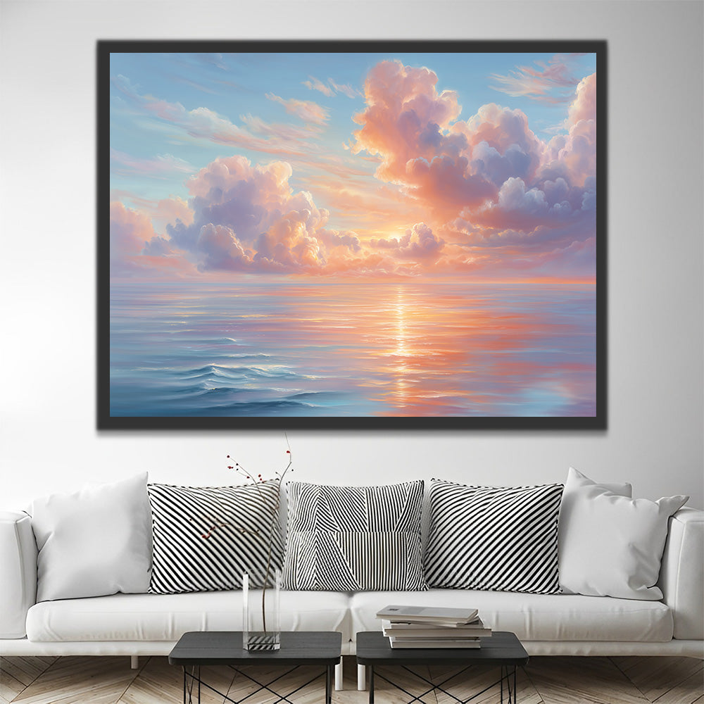 Mer Calme sous les Nuages Roses Peinture par Numéros