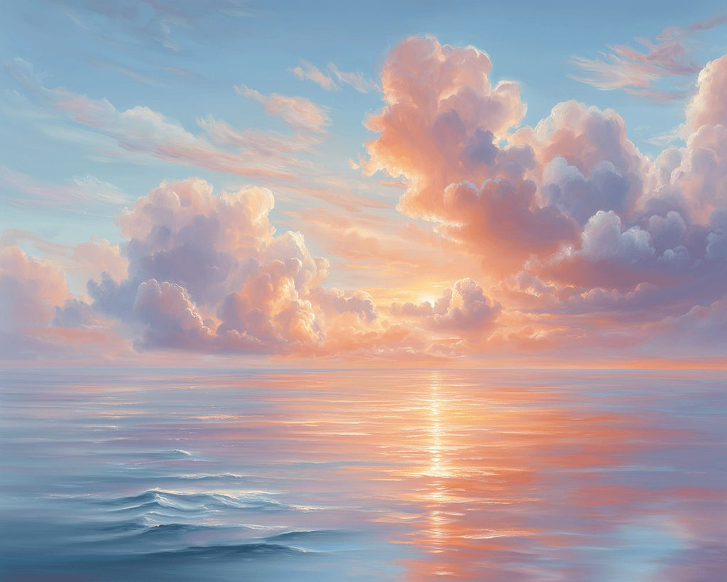 Mer Calme sous les Nuages Roses Peinture par Numéros