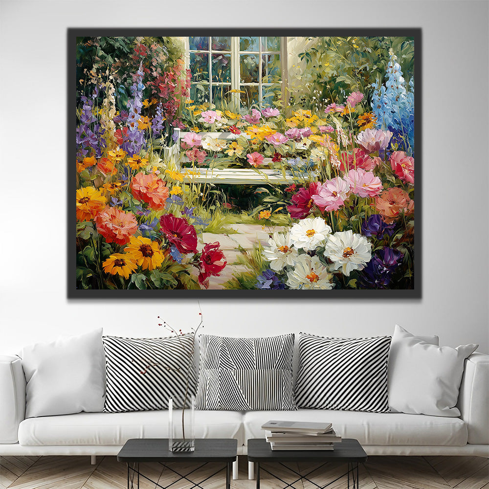 Mer de Fleurs devant la Fenêtre Blanche Peinture par Numéros