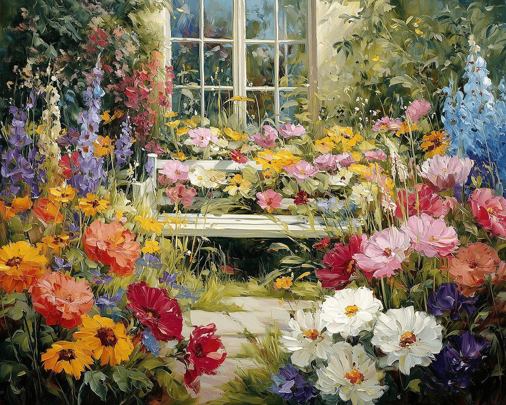 Mer de Fleurs devant la Fenêtre Blanche Peinture par Numéros