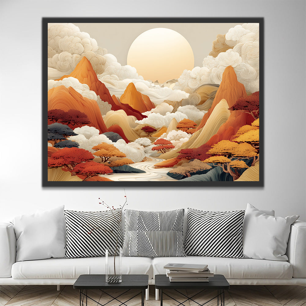 Mer de Nuages et Montagnes au Lever du Soleil Peinture par Numéros