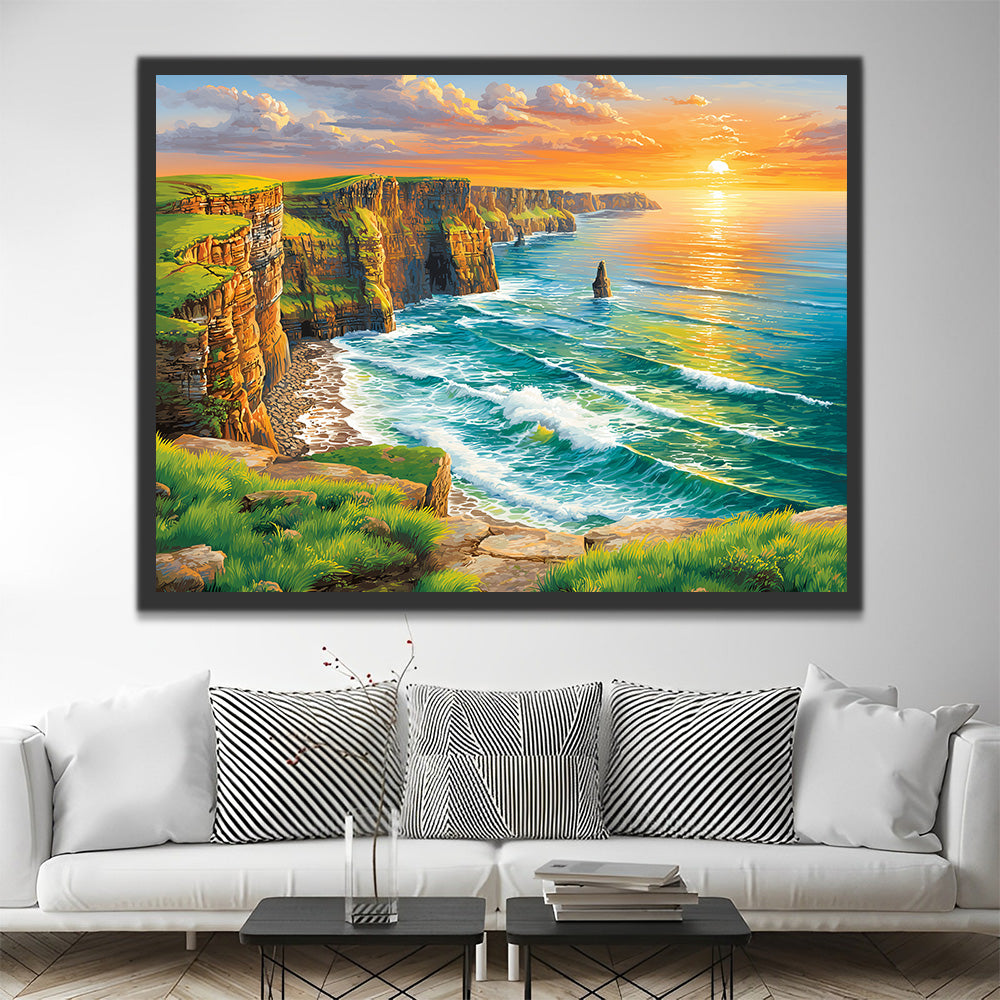 Mer et Falaises au Lever du Soleil Peinture par Numéros
