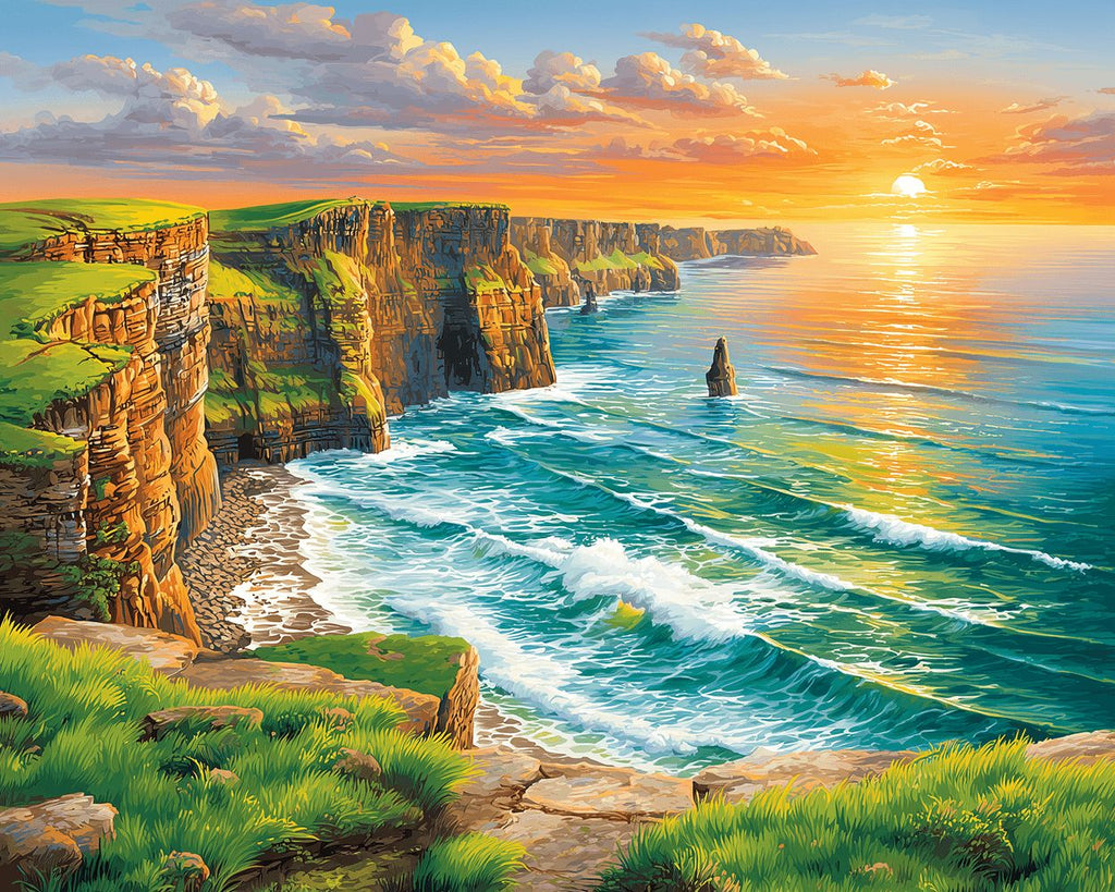 Mer et Falaises au Lever du Soleil Peinture par Numéros
