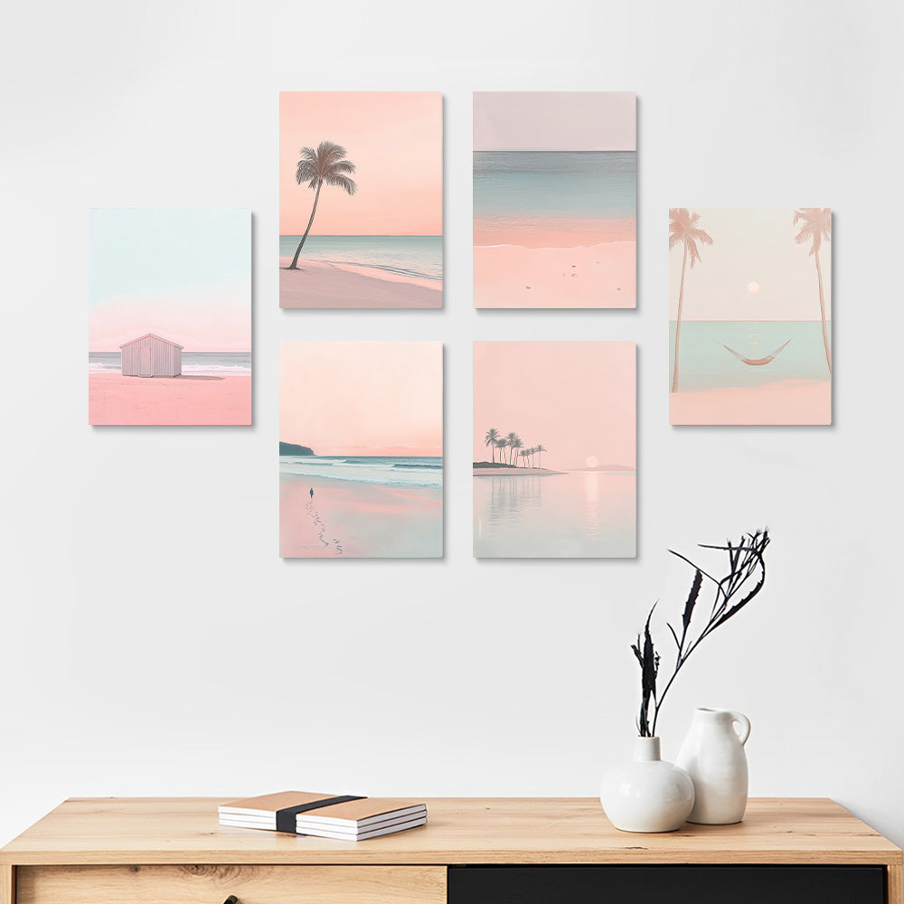 Mer Rose et Plage 6 Mini Peintures par Numéros