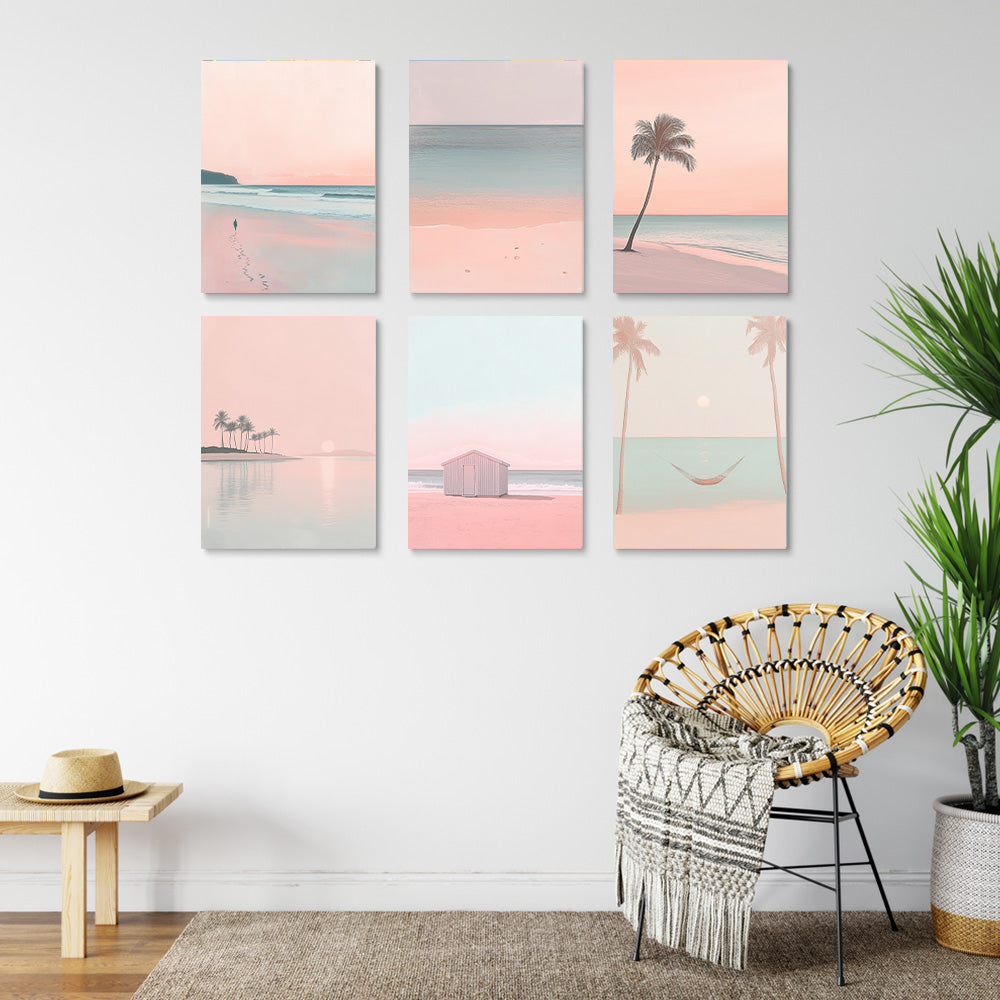 Mer Rose et Plage 6 Mini Peintures par Numéros