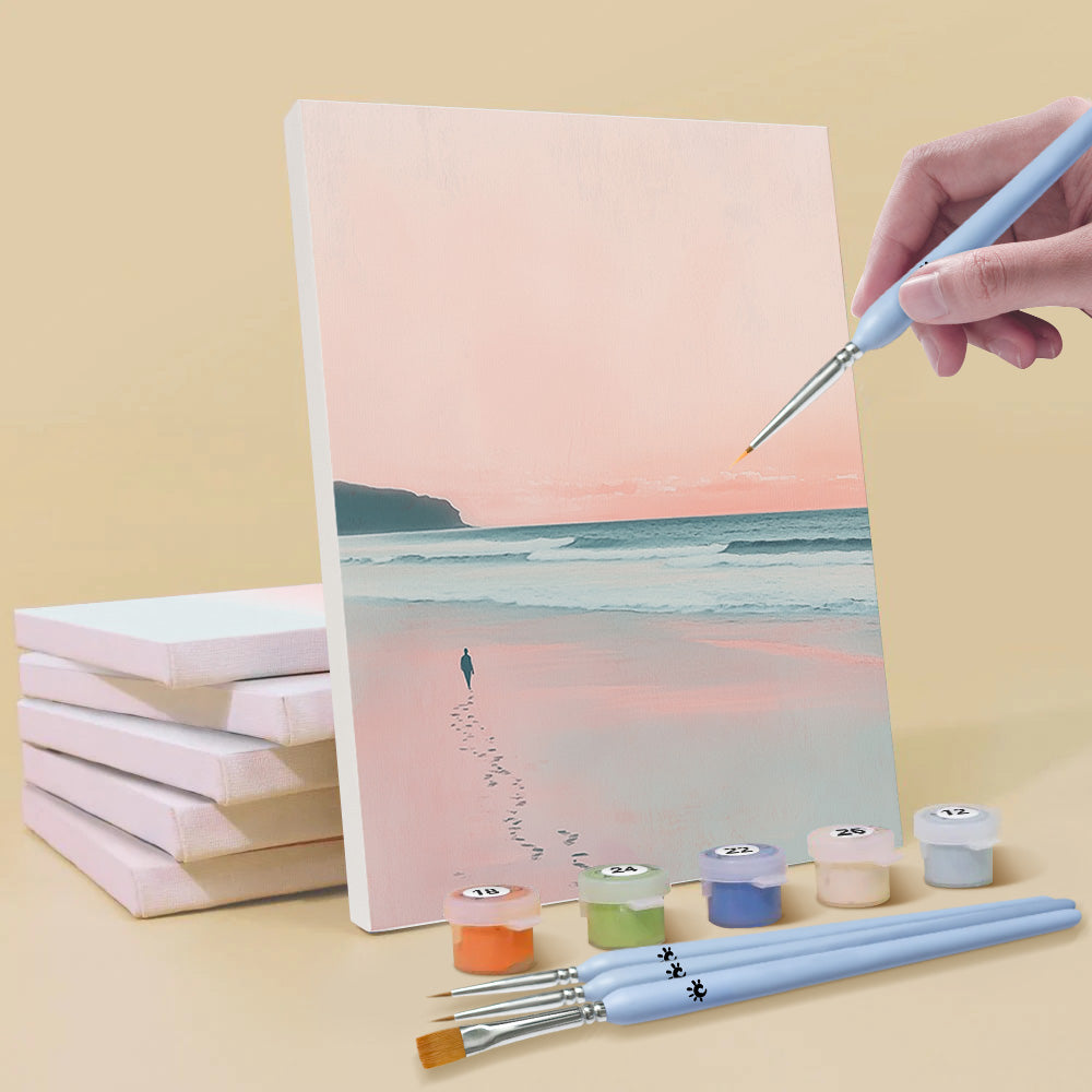 Mer Rose et Plage 6 Mini Peintures par Numéros