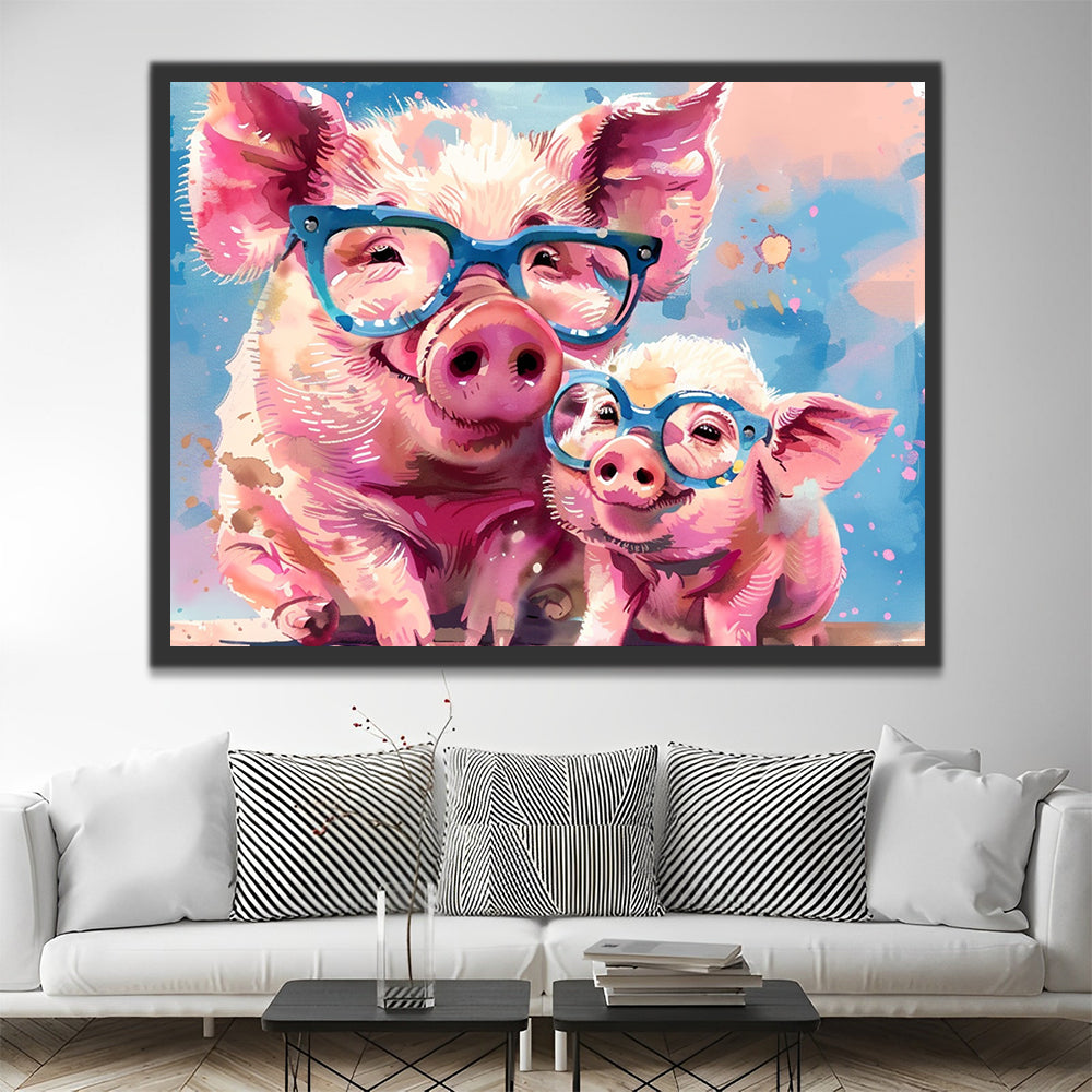 Mignon cochon et bébé cochon Peinture par Numéros