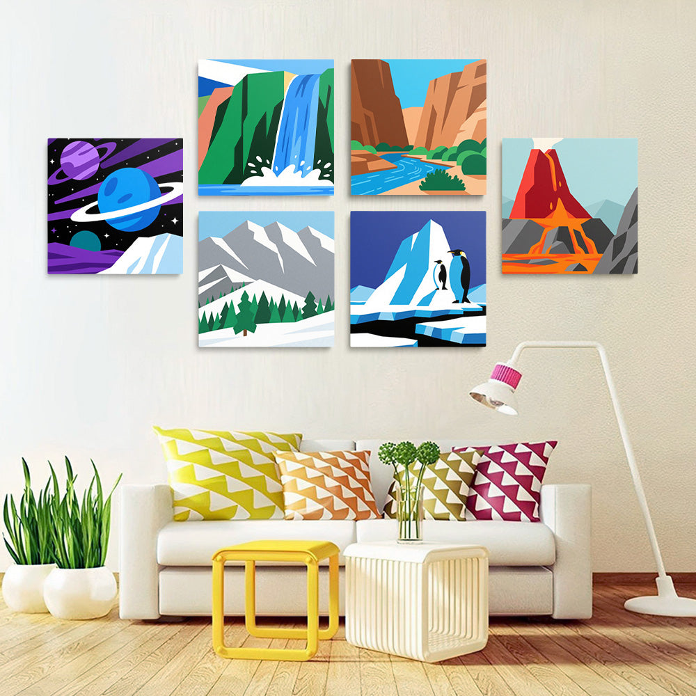 Montagnes et Cascade 6 Mini Peintures par Numéros