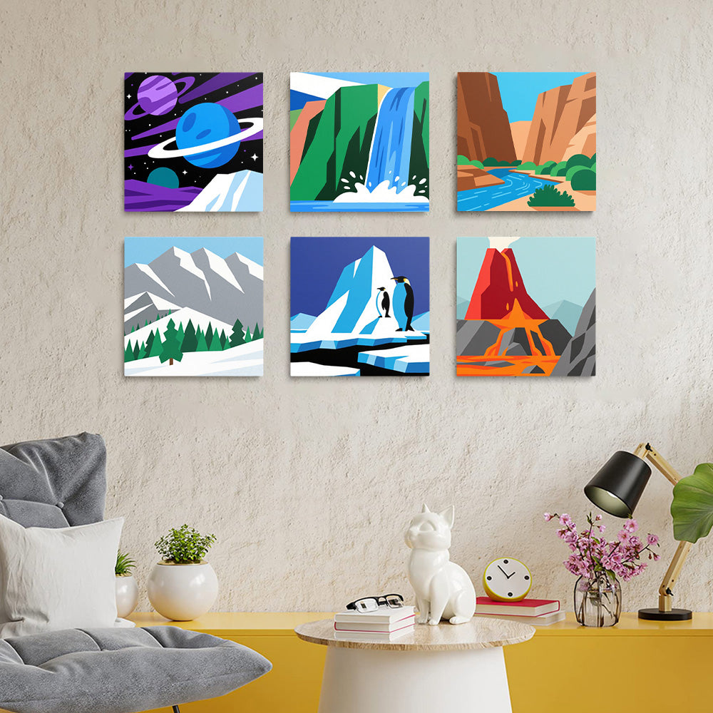Montagnes et Cascade 6 Mini Peintures par Numéros
