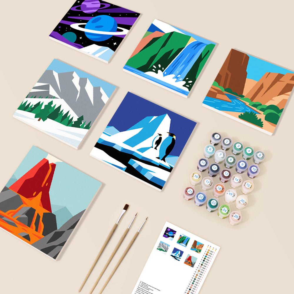 Montagnes et Cascade 6 Mini Peintures par Numéros