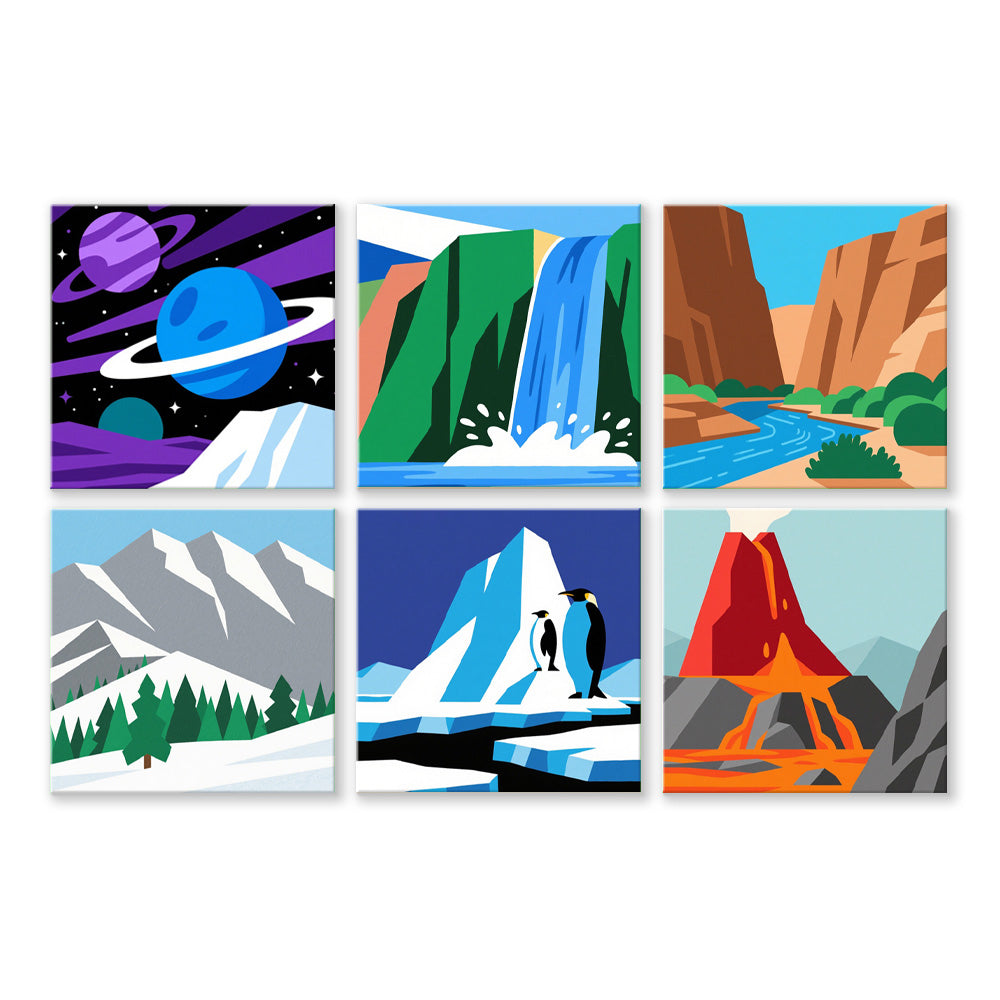 Montagnes et Cascade 6 Mini Peintures par Numéros