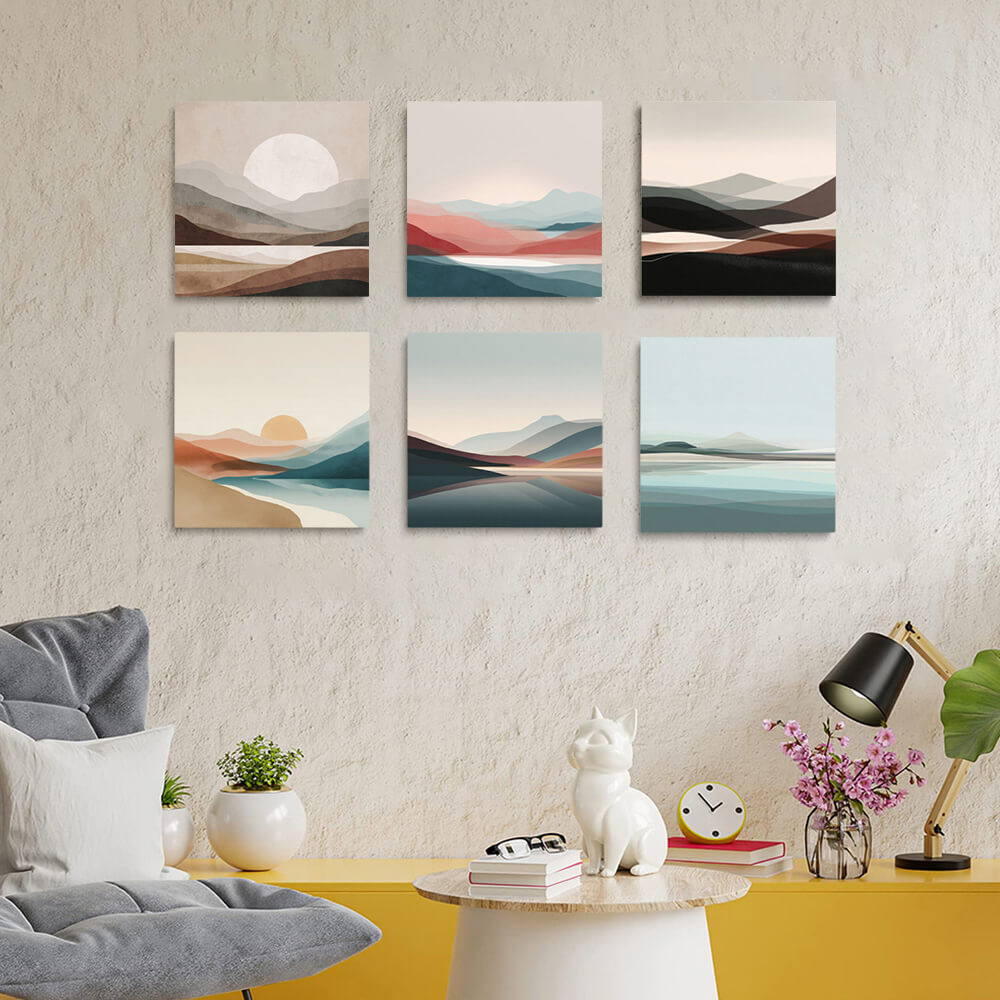 Montagnes, Mer et Soleil Levant 6 Mini Peintures par Numéros