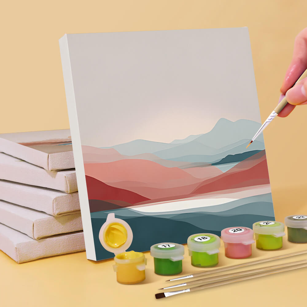 Montagnes, Mer et Soleil Levant 6 Mini Peintures par Numéros