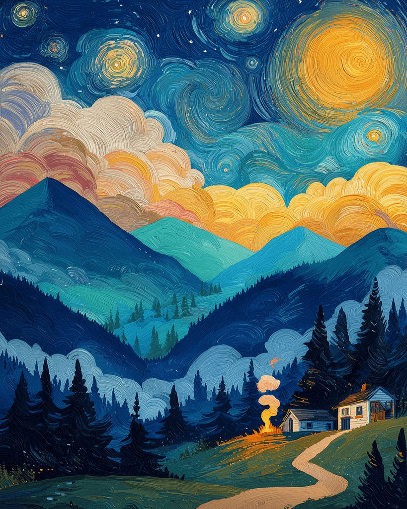 Montagnes sous la Nuit Étoilée Peinture par Numéros