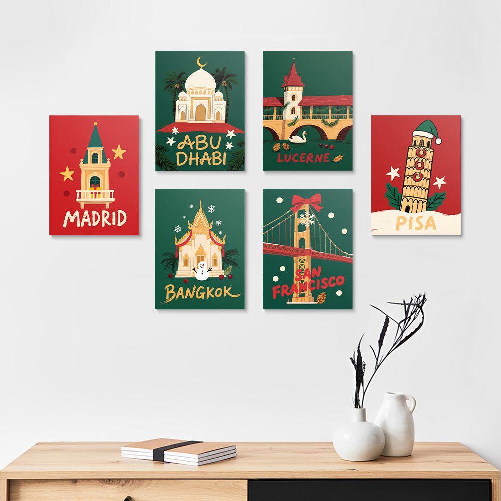 Monuments Célèbres Célébrent Noël 6 Mini Peintures par Numéros