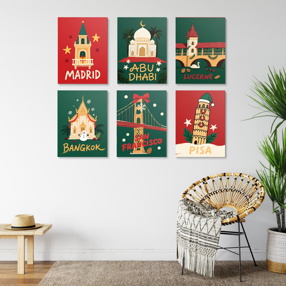 Monuments Célèbres Célébrent Noël 6 Mini Peintures par Numéros