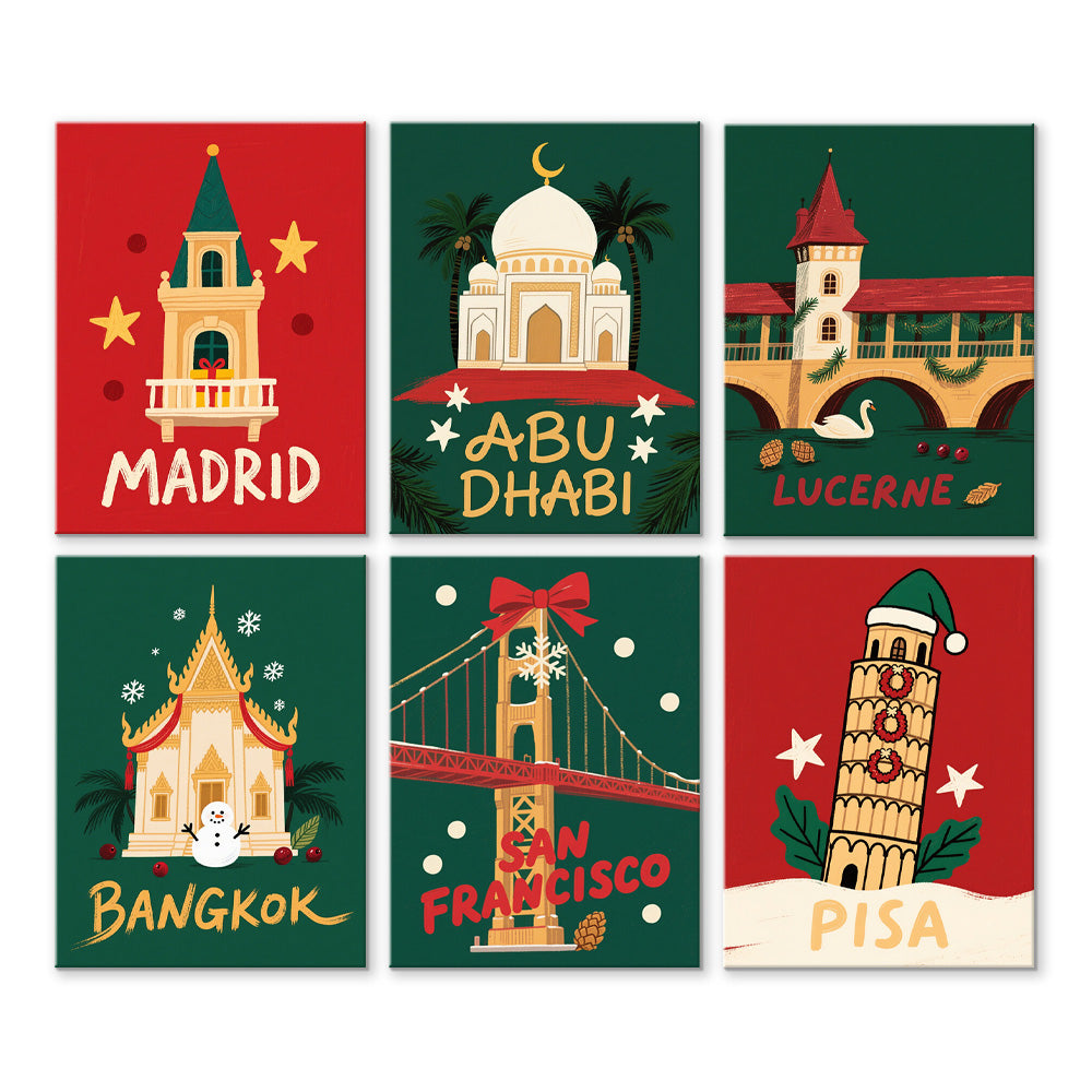 Monuments Célèbres Célébrent Noël 6 Mini Peintures par Numéros