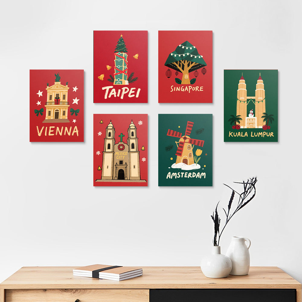Monuments Célèbres du Monde Célébrent Noël 6 Mini Peintures par Numéros