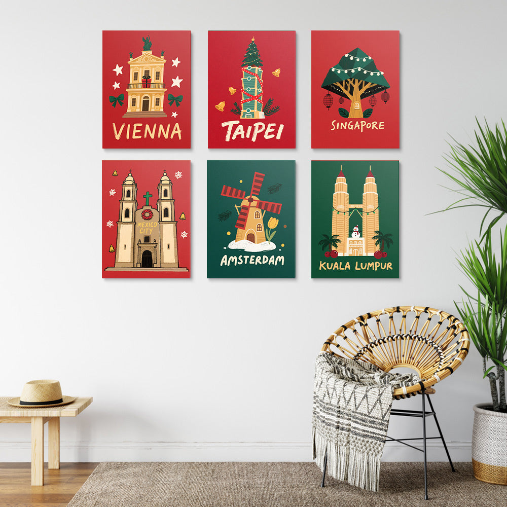 Monuments Célèbres du Monde Célébrent Noël 6 Mini Peintures par Numéros