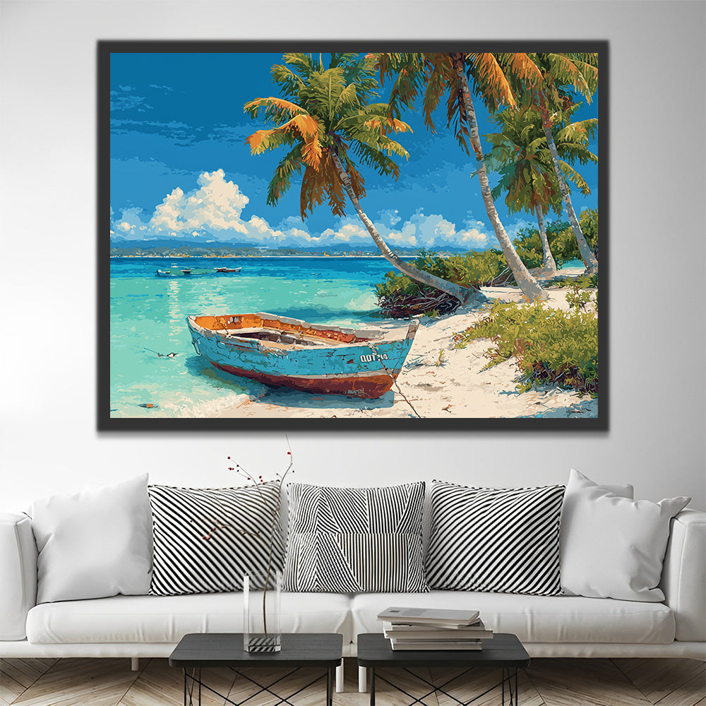 Navire Échoué sur la Plage Peinture par Numéros