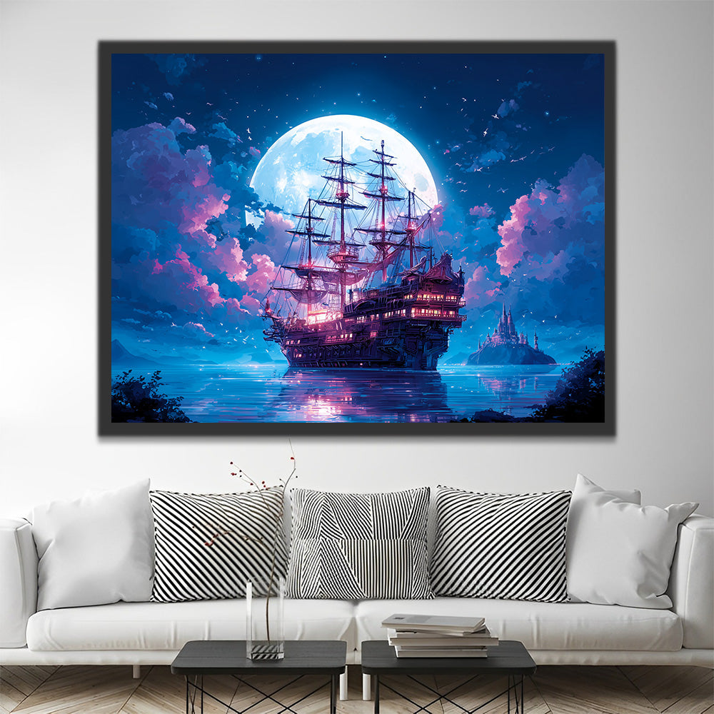 Navire sur la Mer au Clair de Lune Peinture par Numéros