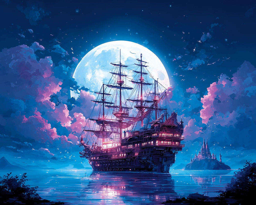 Navire sur la Mer au Clair de Lune Peinture par Numéros