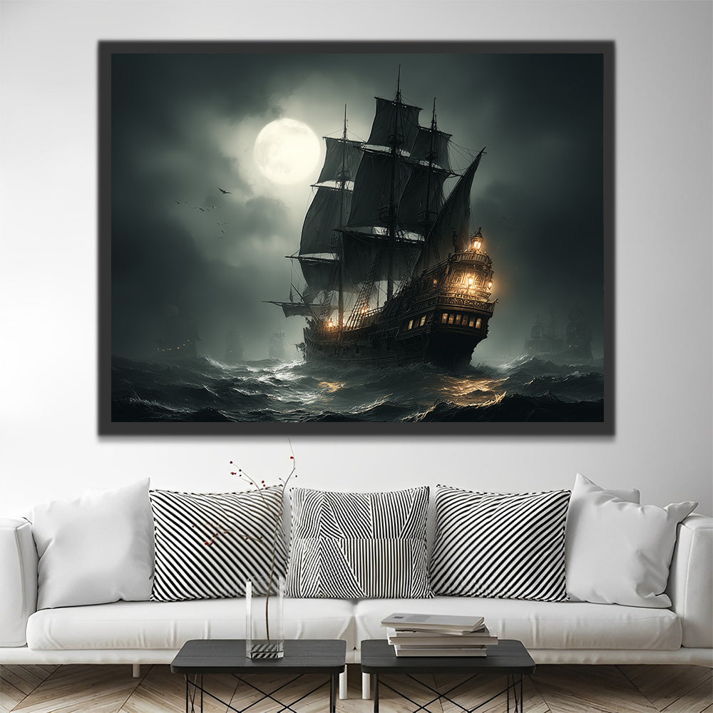Navire sur la Mer sous les Nuages Sombres Peinture par Numéros