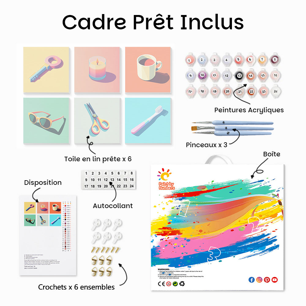 Nécessités Quotidiennes 6 Mini Peintures par Numéros