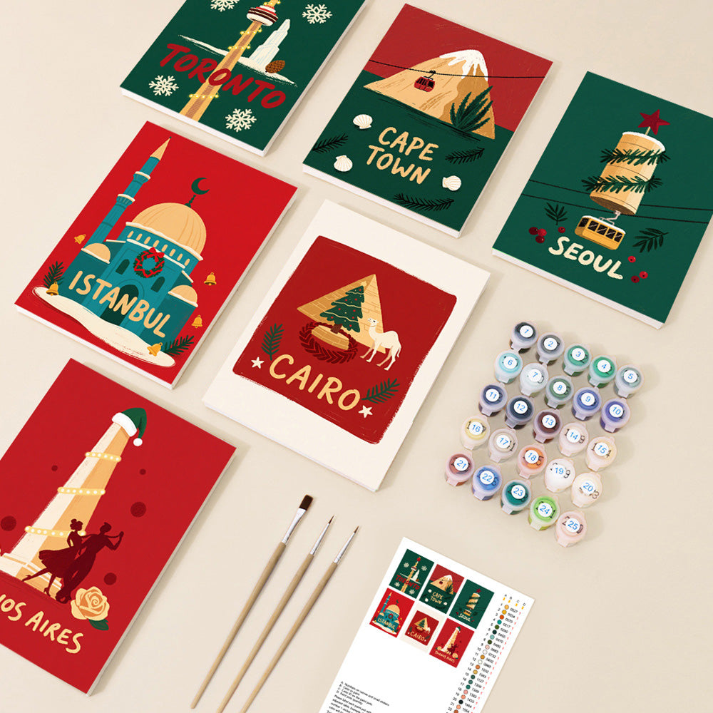 Noël dans Diverses Villes 6 Mini Peintures par Numéros