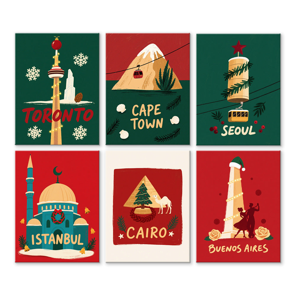 Noël dans Diverses Villes 6 Mini Peintures par Numéros