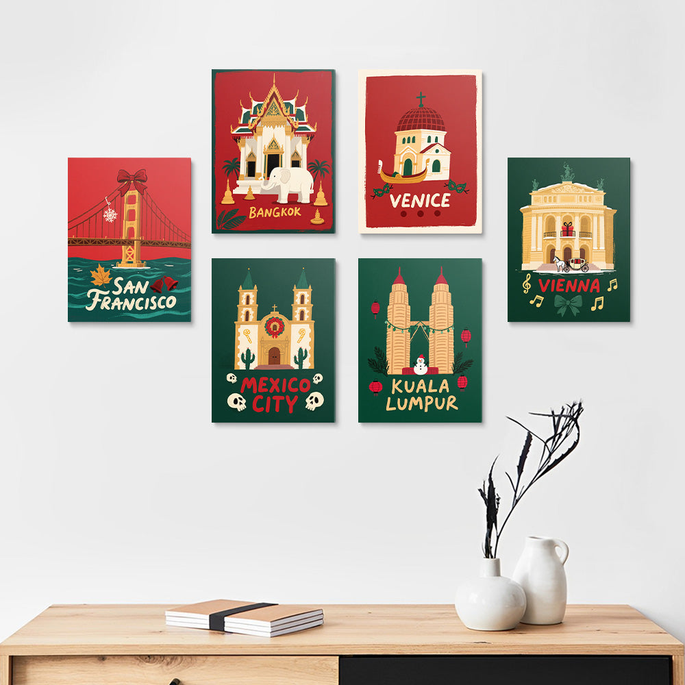 Noël dans les Villes Célèbres 6 Mini Peintures par Numéros