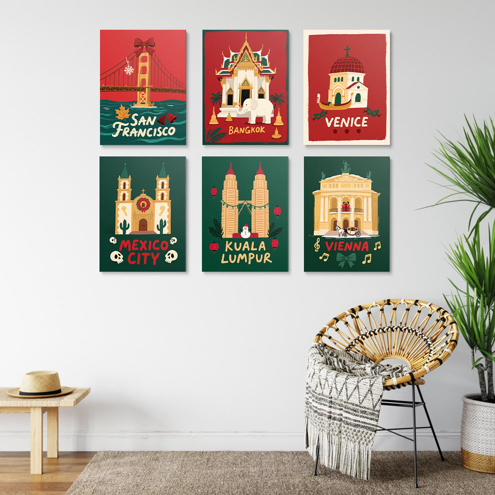 Noël dans les Villes Célèbres 6 Mini Peintures par Numéros