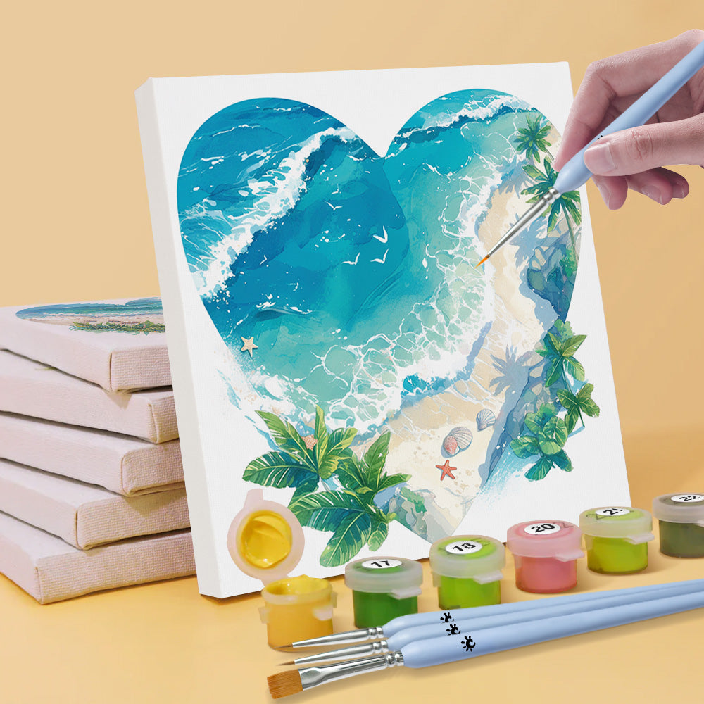 Océan et Plage en Forme de Cœur 6 Mini Peintures par Numéros