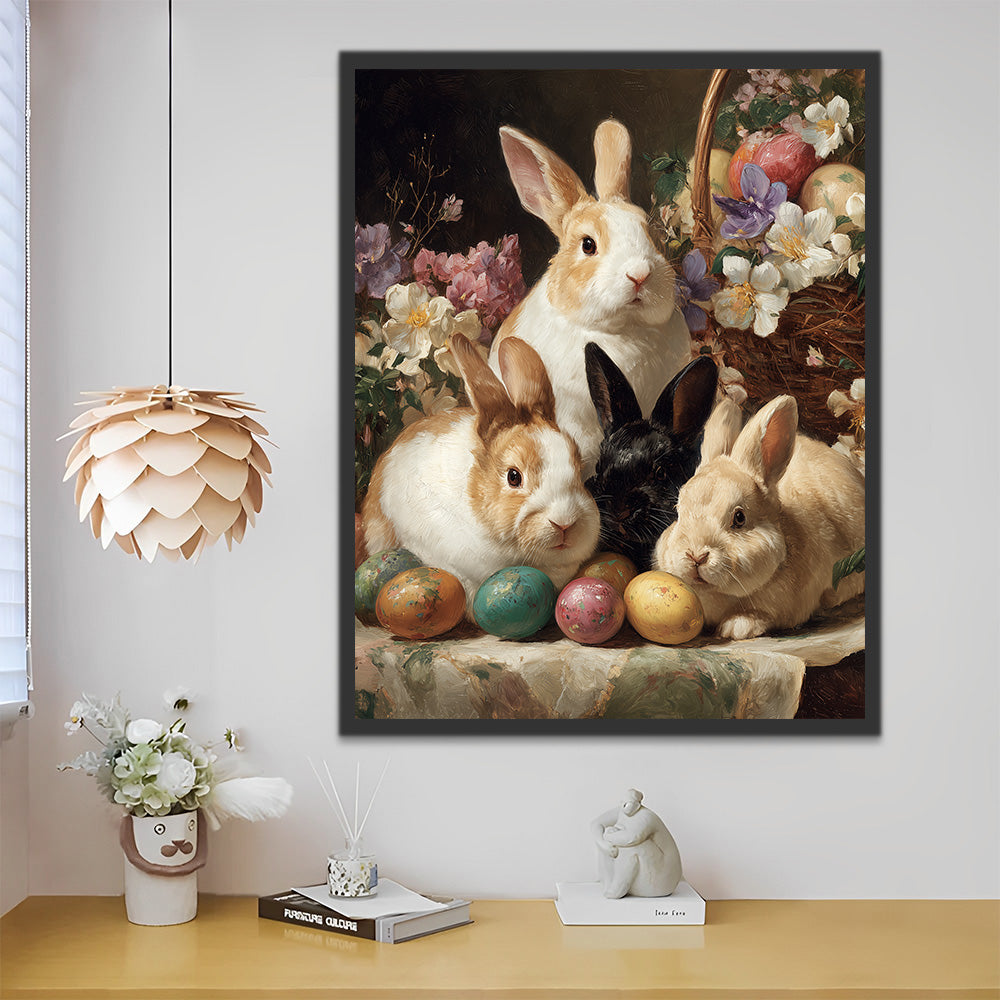 Œufs de Pâques, Lapins et Panier de Fleurs Peinture par Numéros