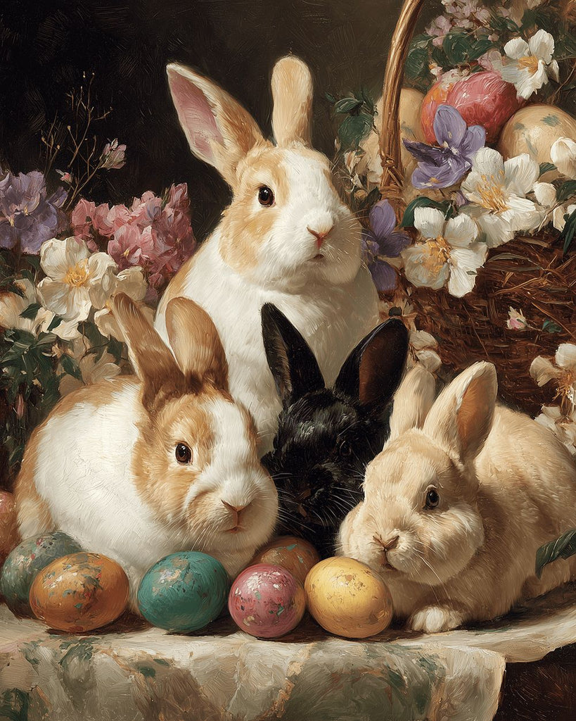 Œufs de Pâques, Lapins et Panier de Fleurs Peinture par Numéros