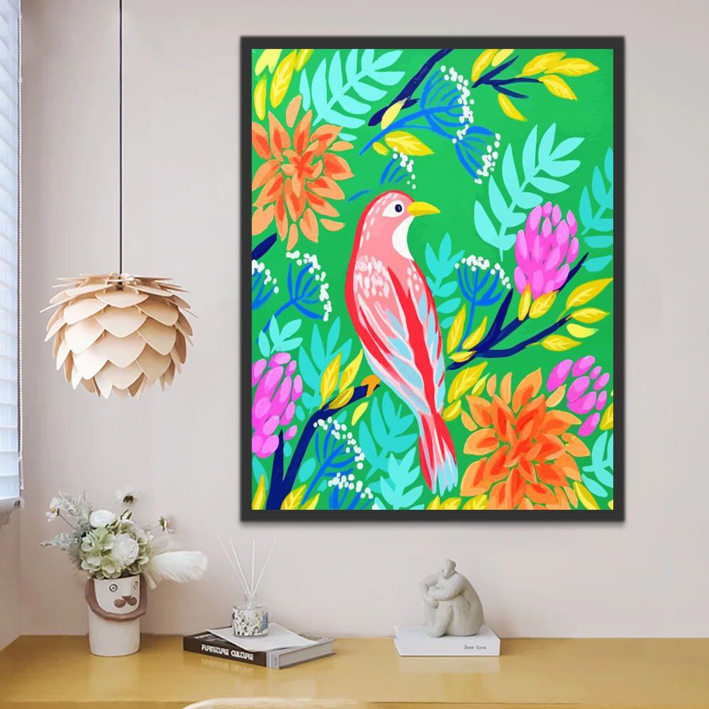 Oiseau Rose Cartoon Enfants Peinture par Numéros