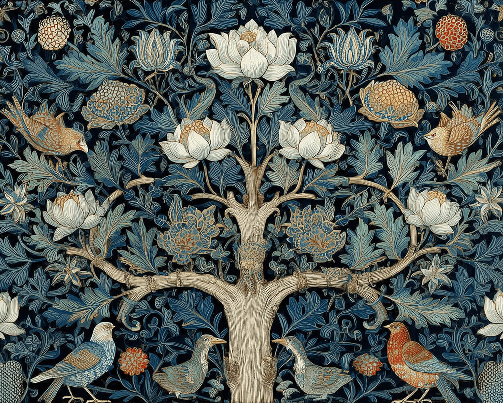 Oiseaux Cachés dans l’Arbre en Fleurs Blanches Peinture par Numéros